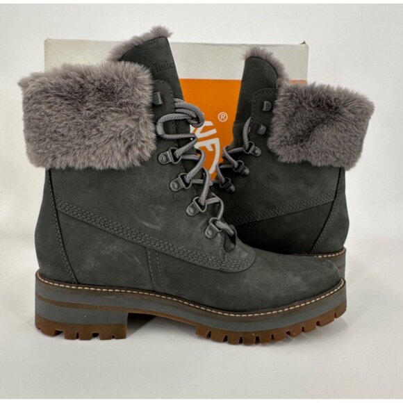 Timberland Women's Courmayeur 6" Waterproof Warm-Lined Boots sz 7.5 Grey Nubuck - Picture 5 of 8